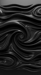 Obraz premium A dramatic, glossy black fabric drapes in swirling, flowing lines, exhibiting a deep, rich tone against a neutral backdrop.