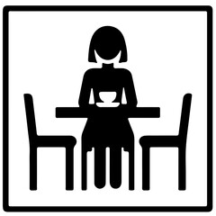 Minimalist icon of laptop work at cafe table with cup