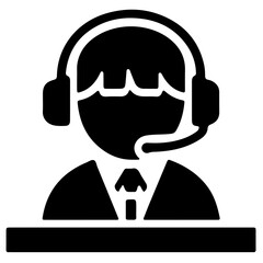 Minimalist pictogram of call center worker at desk
