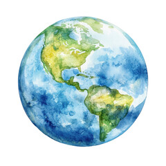 Watercolor Earth planet isolated on transparent background