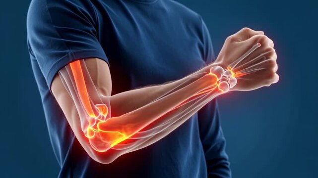 Arm pain illustration showing inflammation in the forearm and elbow
