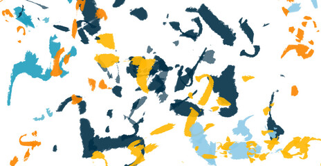 Abstract expressionism showcases bold brushstrokes of yellow, orange, and blue hues.