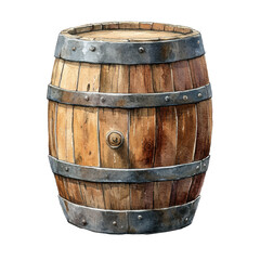 Obraz premium Watercolor illustration of wooden barrel isolated on transparent background