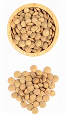 Green Lentils on Isolated White Background &ndash; Whole and Split Varieties with Earthy Tone and Natural Detail