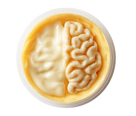 Creamy, light yellow cosmetic container, brain-shaped design