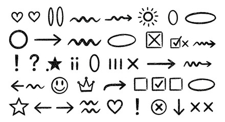 手描き落書きアイコン＆矢印セット｜ミニマルで多用途なグラフィックシンボルコレクション