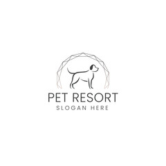 Minimalist Pet Resort Logo Design with Dog Silhouette and Geometric Dome
