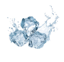 Ice cubes in a water splash, isolated on black