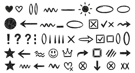 Versatile Hand-Drawn Doodle Elements A Comprehensive Kit of Arrows, Shapes, and Expressive Symbols for Creative Design, Annotations, and Visual Communication Projects