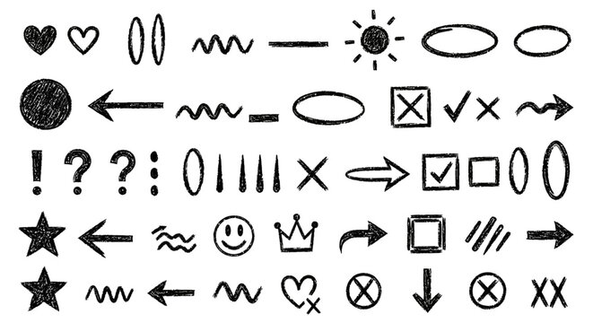 Versatile Hand-Drawn Doodle Elements A Comprehensive Kit of Arrows, Shapes, and Expressive Symbols for Creative Design, Annotations, and Visual Communication Projects