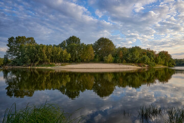 Along the evening Desna River at sunset.