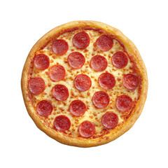 Round pepperoni pizza, top view