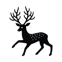  deer dashing through forest branches on white background
