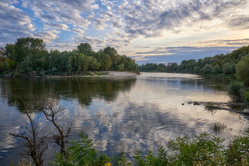 Fototapeta premium Along the evening Desna River at sunset.