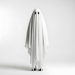 Ethereal Floating Ghost Draped Sheet on Dark Background — Spooky Halloween Concept


