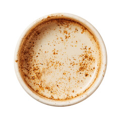 Empty small, light-beige ceramic bowl, speckled with brown