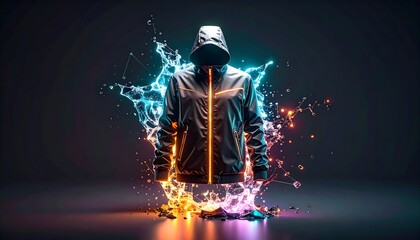 Hooded Jacket with Energy Splash, Fashionable Outerwear Concept