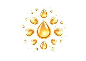 Arrangement of Golden Droplets and Bubbles in a Circle liquid drops isolated on a transparent background
