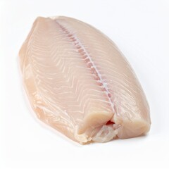 Grouper Fillet on Isolated White Background – Firm White Flesh with Minimal Oil Content and Soft Lighting