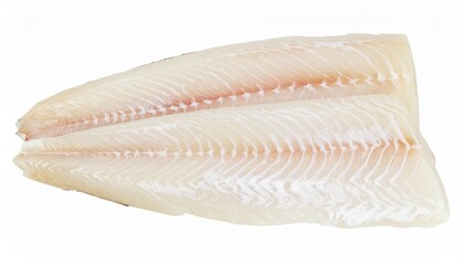 Haddock Fillet on Isolated White Background – North Atlantic White Fish with Firm Texture and Bright Lighting