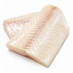 Haddock Fillet on Isolated White Background – North Atlantic White Fish with Firm Texture and Bright Lighting