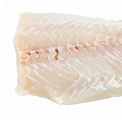 Haddock Fillet on Isolated White Background – North Atlantic White Fish with Firm Texture and Bright Lighting