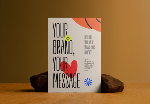 Flyer Mockup on Brown Rock with Minimal Branding