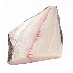 Halibut Fillet on Isolated White Background – Large Flatfish with Thick Cut and Glossy Surface