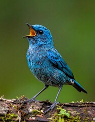 Vibrant blue bird singing