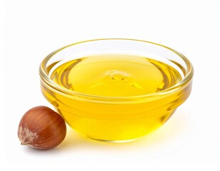 Hazelnut Oil on Isolated White Background – Golden Oil with Buttery Notes and Professional Macro Focus