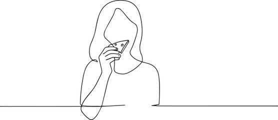 Woman eating pizza one continuous line art, One line art, Vector illustration