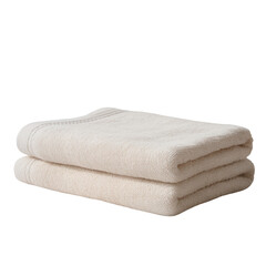 Luxurious Ivory Cotton Bath Towels | Plush Folded Towels on White Background | Minimalist Spa Linen Photography