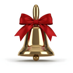 Polished Golden Bell with Red Bow — Classic Holiday Ornament


