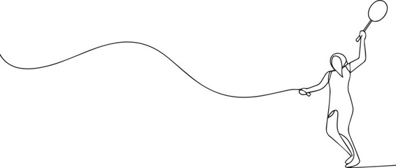 Woman playing badminton one continuous line art, One line art, Vector illustration