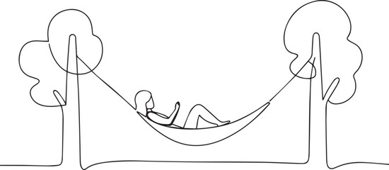 woman relaxing in a hammock one continuous line art, One line art, Vector illustration