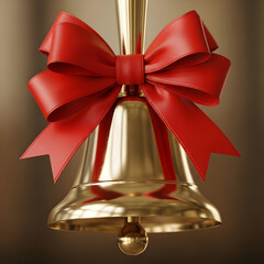 Polished Golden Bell with Red Bow — Classic Holiday Ornament

