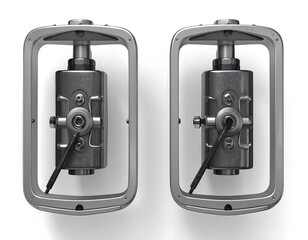 Two metallic framed industrial devices