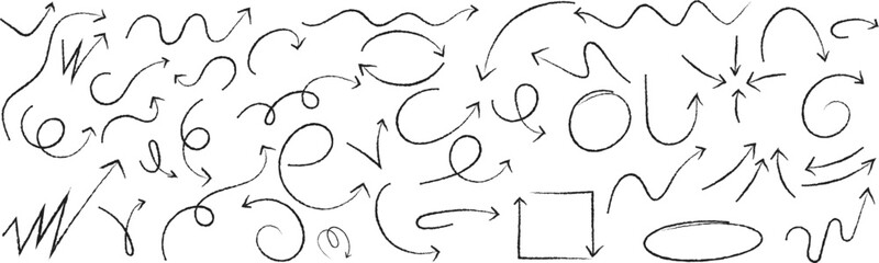 Diverse Hand-Drawn Arrows Doodle Sketch Collection for User Interface and Graphic Design Elements