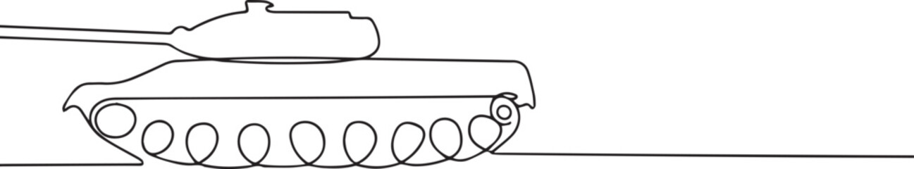 Tank one continuous line art, Vector illustration, One line art, Line art graphic style