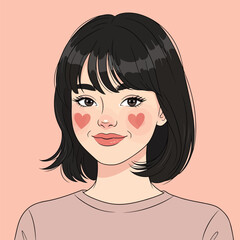 Smiling Woman with Heart-Shaped Blush