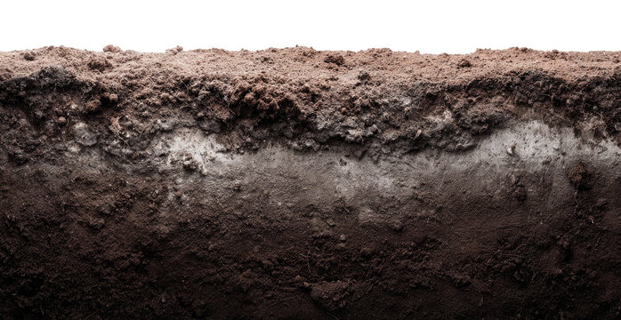 Close-up view of earthy soil layers.  Various shades of brown, gray, and tan.  Uneven texture and subtle layering visible.  Fine lines marking depth