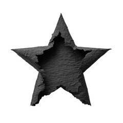 A dark gray star shape with ragged, torn edges.  A central hole exposes a slightly lighter gray interior