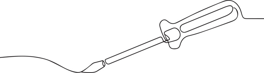 Screwdriver one continuous line art, Vector illustration, One line art, Line art graphic style