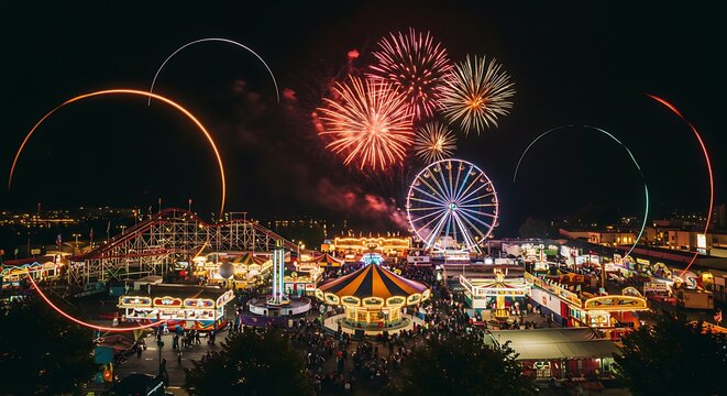 Experience the vibrant fun of a carnival at night with fireworks and rides creating memories for a lifetime