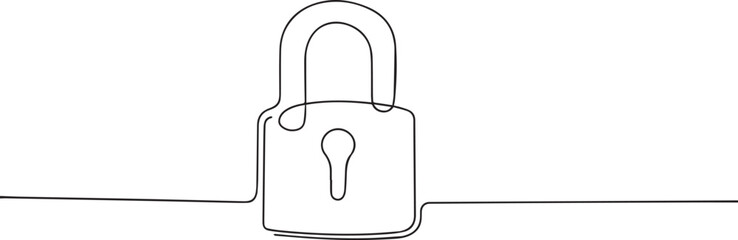 Padlock one continuous line art, Vector illustration, One line art, Line art graphic style