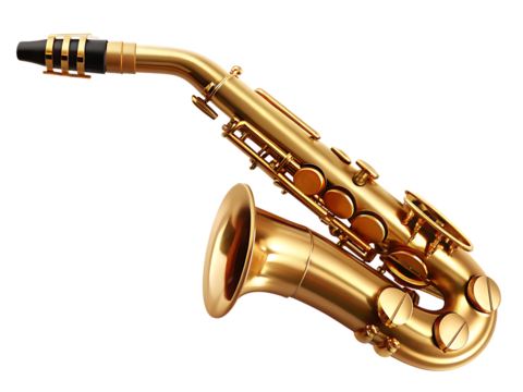 Golden Alto Saxophone Angled on Background musical instrument brass instrument isolated on a transparent background