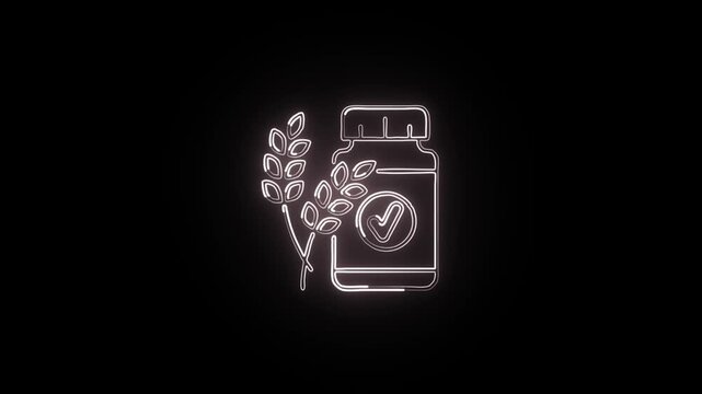 Glowing neon line fiber with smooth rotation. Nutrition health icon animation HD video isolated on black background