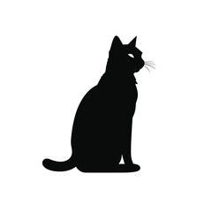Obraz premium Black cat silhouette sitting profile view elegant domestic animal silhouette