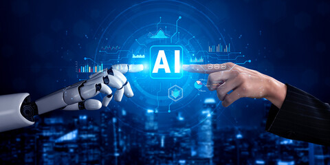 The power of Artificial Intelligence (AI) in business data analysis and analytics. A concept of AI for data visualization, reporting, and insights. Motif