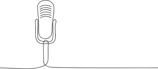 Podcast microphone one continuous line art, Vector illustration, One line art, Line art graphic style